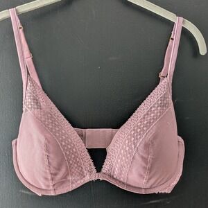 Victoria's Secret Incredible Plunge Bra 34D Mauve Purple Lace Mesh Underwire